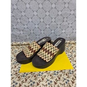 Coasters Wedge Sandals Size 9 Brown Woven Platform Slide Retro Summer Shoes